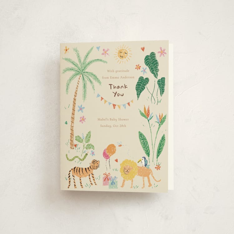 "A Little Wild One Baby Shower" - Baby Shower Thank You Cards in Linen by Celine Nguyen - Front