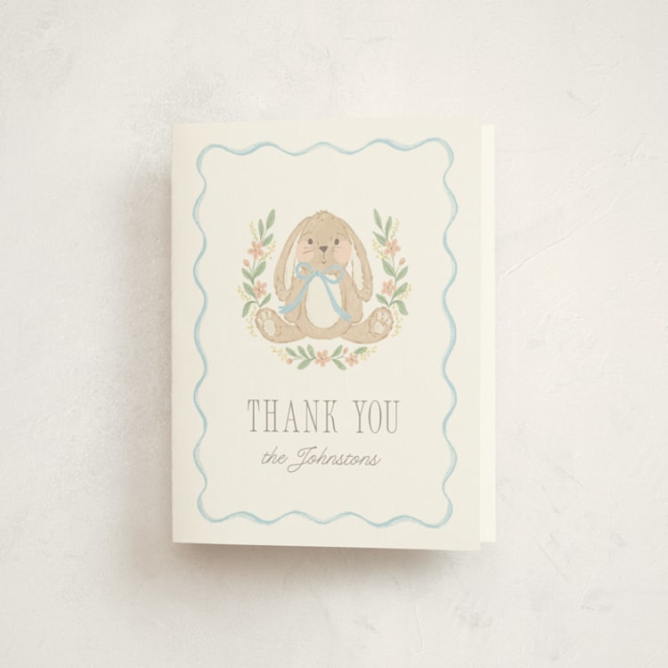 "Bunny Crest" - Baby Shower Thank You Cards in Cornflower by Laura Hankins - Front