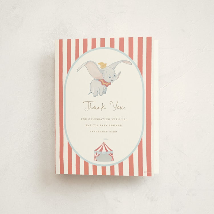 "Disney's Dumbo Come One Come All" - Baby Shower Thank You Cards in Pearl by Teju Reval - Front