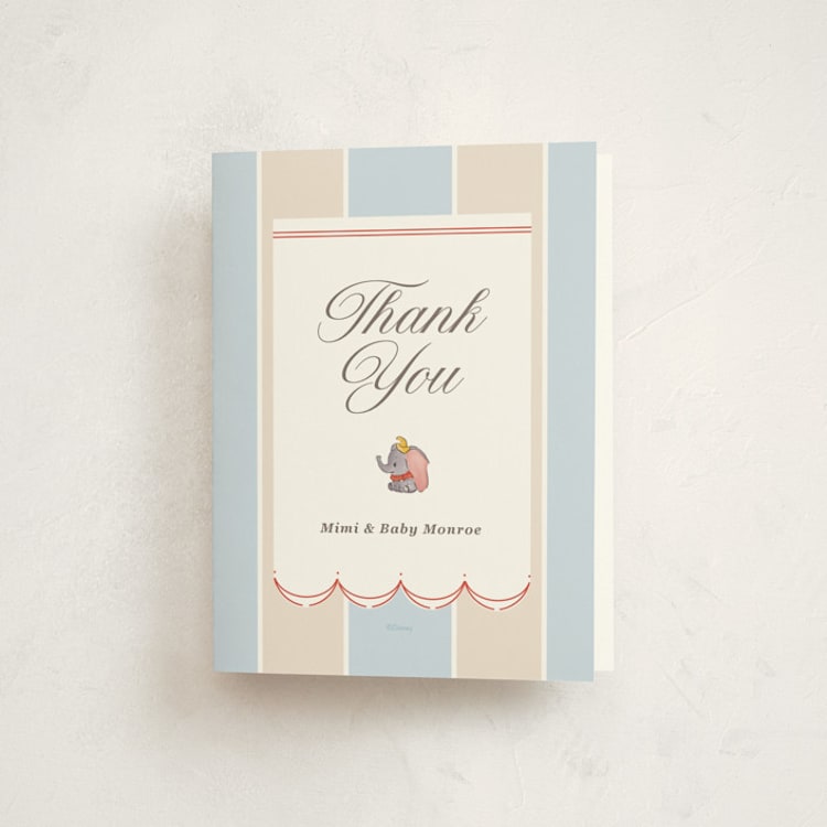 "Disney's Dumbo Circus" - Baby Shower Thank You Cards in Elephant by Corinne Malesic - Front