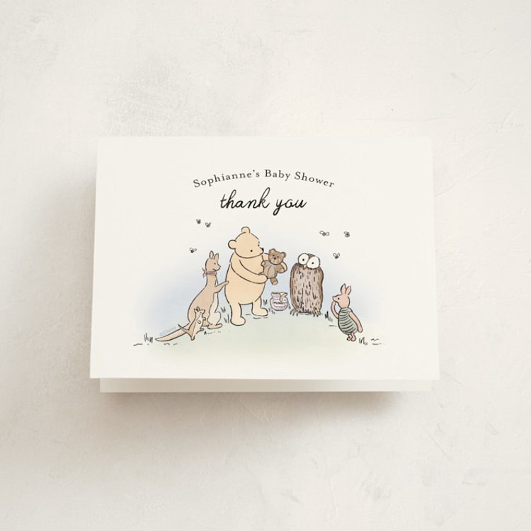 "Disney's Winnie the Pooh Mom to Bee" - Baby Shower Thank You Cards in Powder by Becky Nimoy - Front
