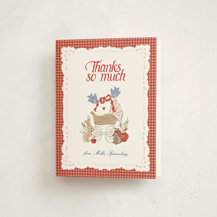 "Disney Woodland Gingham" - Baby Shower Thank You Cards in Apple by Erin L. Wilson - Front