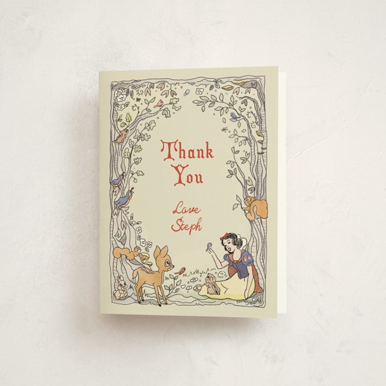 "Disney's Snow White Woodland" - Baby Shower Thank You Cards in Buttercream by Becky Nimoy - Front
