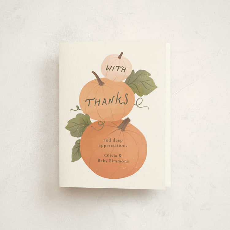 "Pumpkin Patch" - Baby Shower Thank You Cards in Pumpkin by Paper Raven Co. - Front