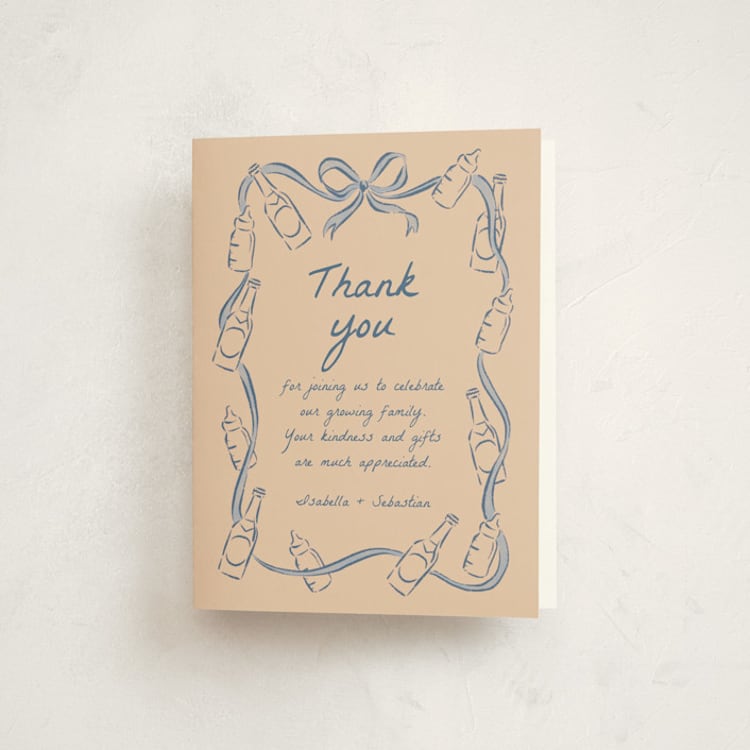 "Bottles and Brews" - Baby Shower Thank You Cards in Periwinkle by Jamie Alexander - Front