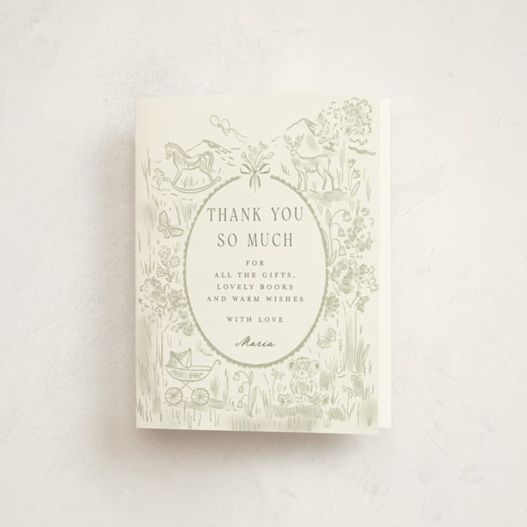 "Adventure" - Baby Shower Thank You Cards in Sage by Petra Kern - Front