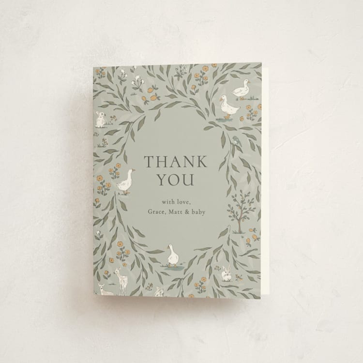 "Meadow Friends" - Baby Shower Thank You Cards in Mint by Melissa Johnson - Front