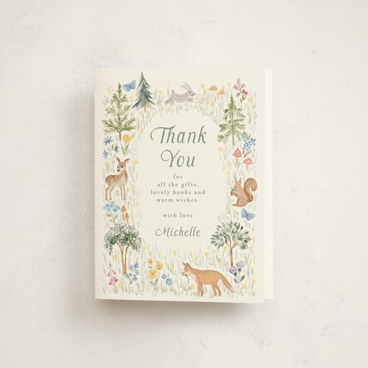 "Woodland Welcome" - Baby Shower Thank You Cards in Meadow by Petra Kern - Front