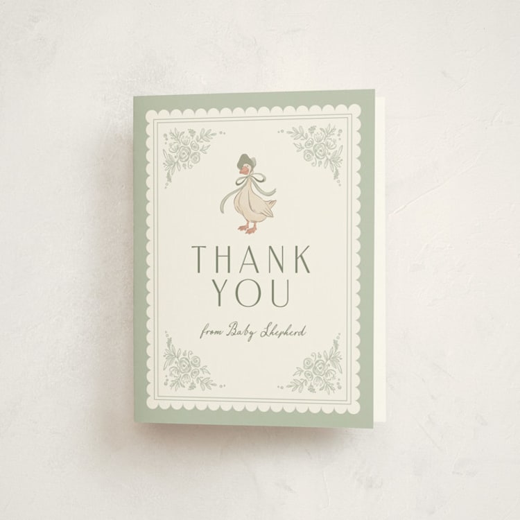 "Story Book Frame" - Baby Shower Thank You Cards in Sage by Kristen Smith - Front
