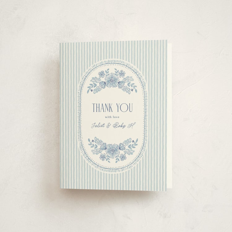 "Handkerchief" - Baby Shower Thank You Cards in Cornflower by Laura Hankins - Front