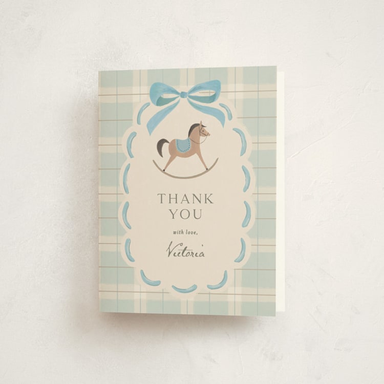 "Heirloom Rocking Horse" - Baby Shower Thank You Cards in Sky by Karidy Walker - Front