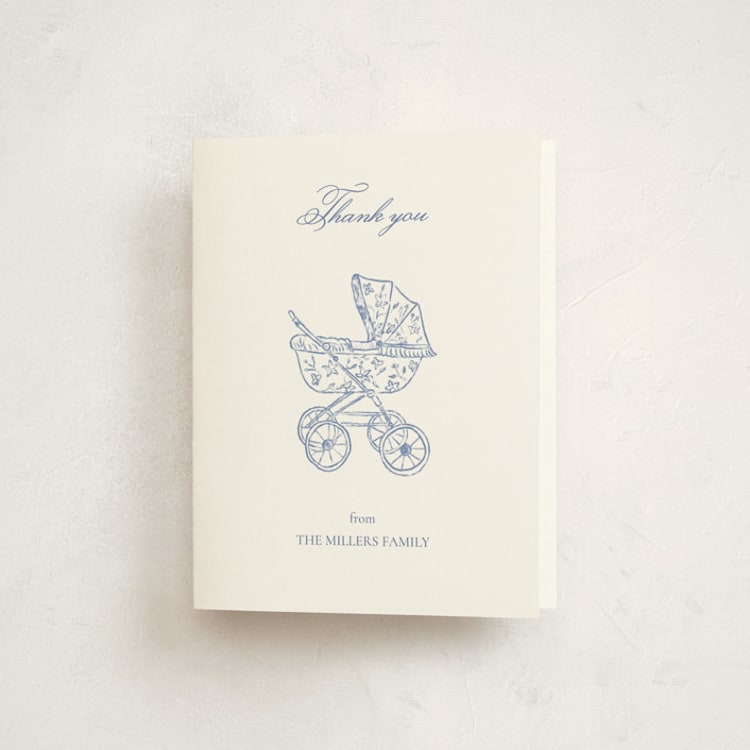 "Baby pram" - Baby Shower Thank You Cards in Navy by Huefete - Front