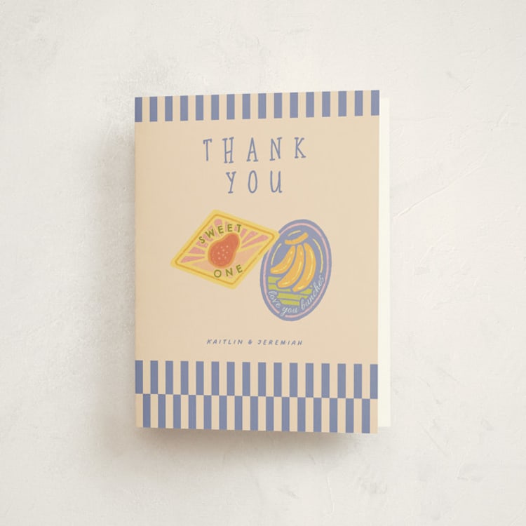 "Fruit Stickers" - Baby Shower Thank You Cards in Acai Berry by Natalie Rae - Front