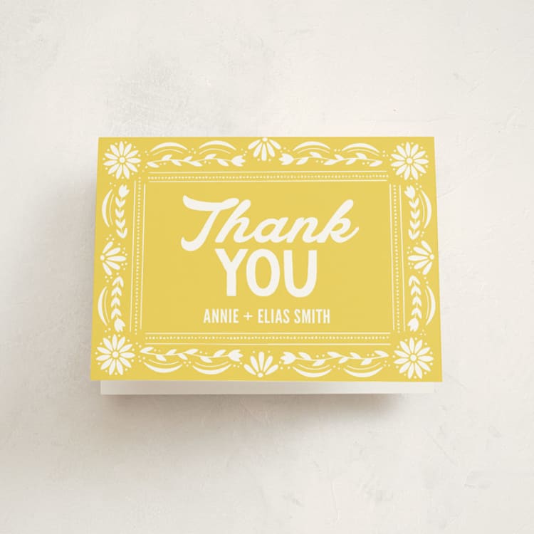 "Pretty Picado" - Baby Shower Thank You Cards in Marigold by Jessie Steury - Front