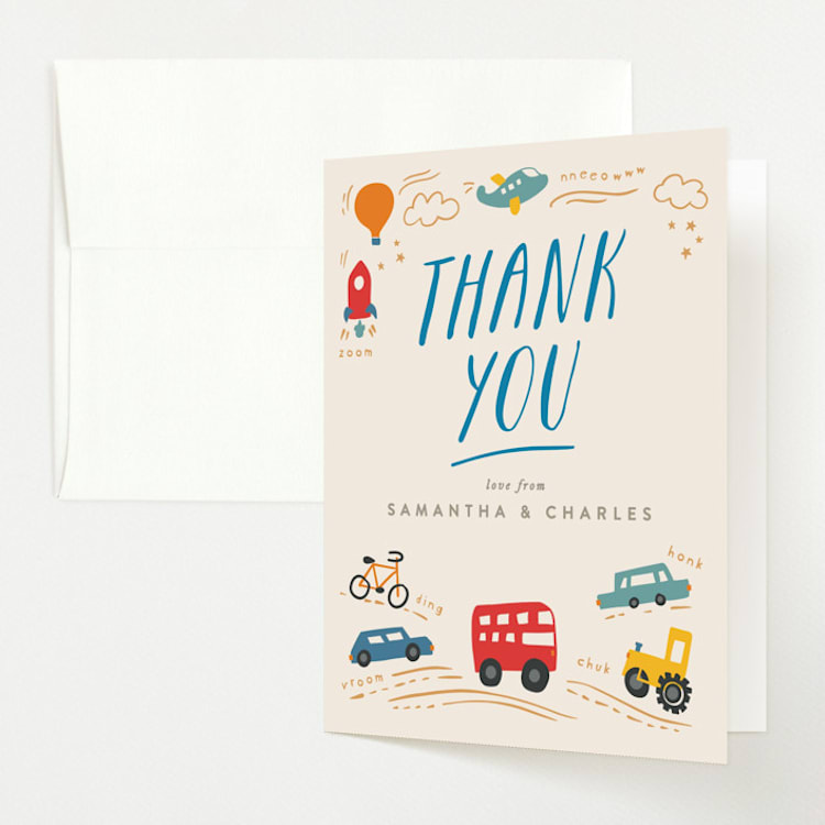 "Adventure Begins" - Baby Shower Thank You Cards in Blue Jay by Creo Study - Front