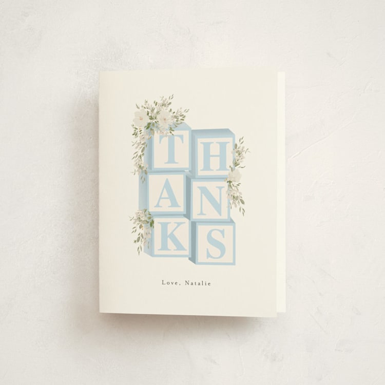 "Botanical Blocks" - Baby Shower Thank You Cards in Baby Blue by Itsy Belle Studio - Front