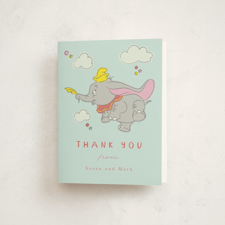 "Disney's Baby Dumbo" - Baby Shower Thank You Cards in Baby Blue by Kanika Mathur - Front