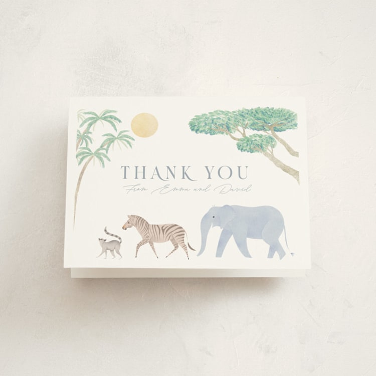 "Africa" - Baby Shower Thank You Cards in Sky Blue by Sabrin Deirani - Front