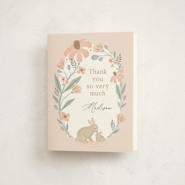 "Garden Bunnies" - Baby Shower Thank You Cards in Petal by Karidy Walker - Front