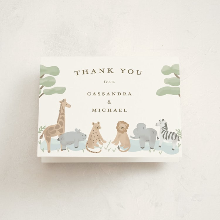 "Little Animal World" - Baby Shower Thank You Cards in Air by Jennifer Holbrook - Front