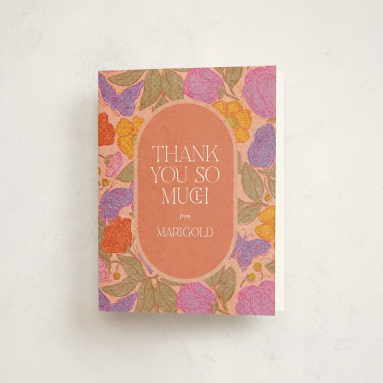"Vintage Garden" - Baby Shower Thank You Cards in Peach by Simona Camp - Front