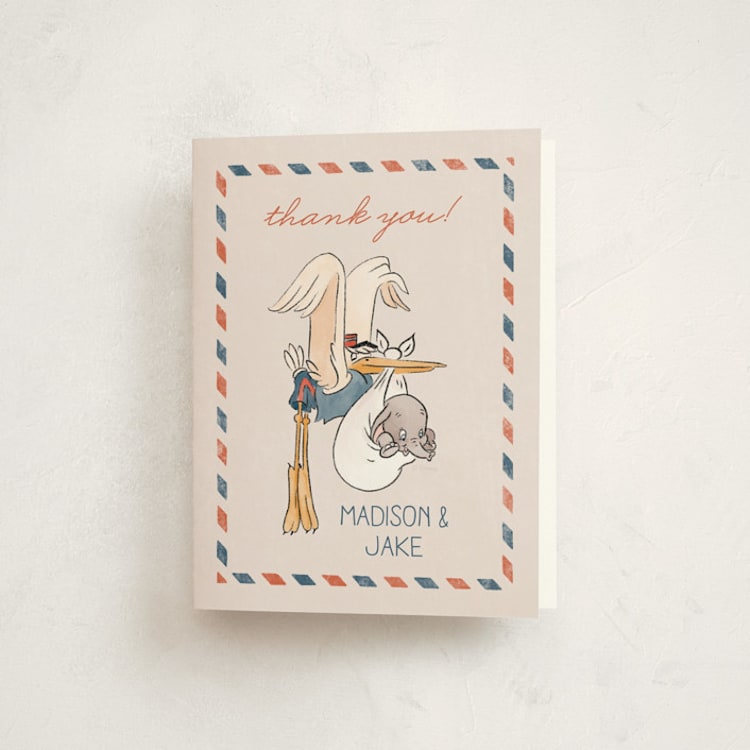 "Disney's Dumbo Stork Baby on the Way" - Baby Shower Thank You Cards in Navy by Claudia Orengo - Front