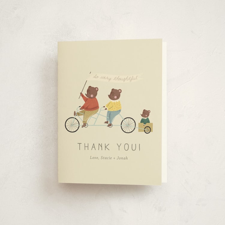 "Baby Makes Three" - Baby Shower Thank You Cards in Cream by Kiersten Garner - Front
