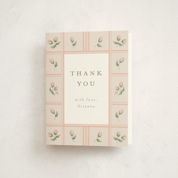 "Rose Quilt" - Baby Shower Thank You Cards in Blush by Jennifer Holbrook - Front