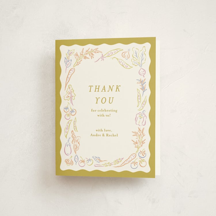 "Veggie Patch" - Baby Shower Thank You Cards in Olive by Natalie Rae - Front