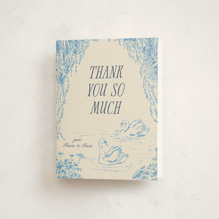 "Sweet Swan" - Baby Shower Thank You Cards in Bluebell by Pati Cascino - Front
