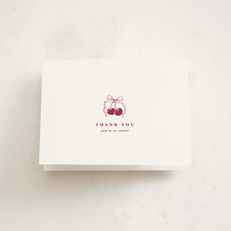 "Classic Cherries" - Baby Shower Thank You Cards in Bing Cherry by Charter Oaks Creative - Front