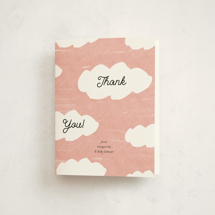 "Little Stork" - Baby Shower Thank You Cards in Blush by Ani Somi - Front