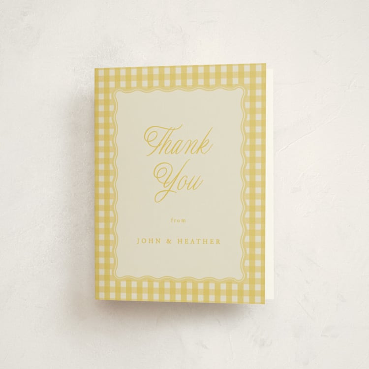 "Scalloped Gingham" - Baby Shower Thank You Cards in Lemonade by Brianne Larsen - Front