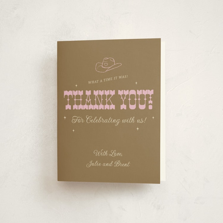 "Cowgirl on the Way!" - Baby Shower Thank You Cards in Cocoa by Maggie Daugherty - Front