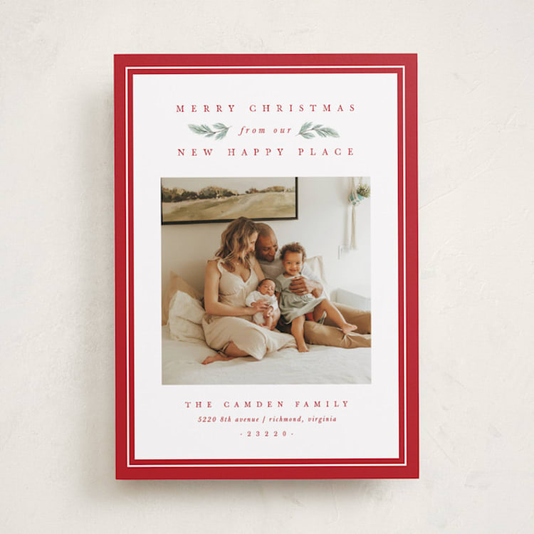 "New Happy Place" - Holiday Cards in Poinsettia by Amy Kross - Front