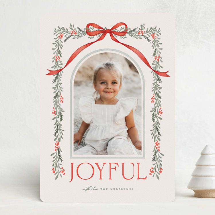"Joyful-Bow" - Holiday Cards in Crimson by BR Designs - Front