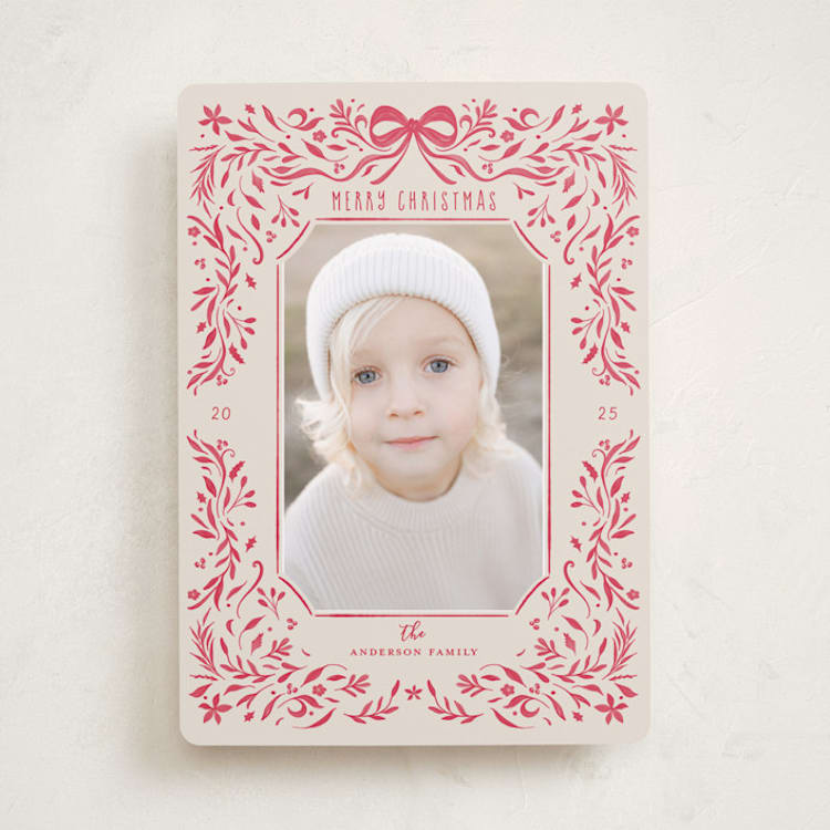 "One Red Bow" - Holiday Cards in Poinsettia by Anne Ciotola - Front