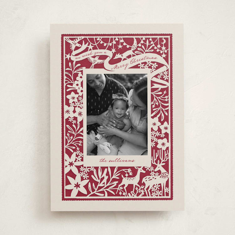 "Woodland Papercut" - Holiday Cards in Berry by Leia Matt - Front