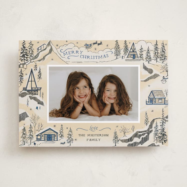 "Snow and Ivory Winter Scene" - Holiday Cards in Winter Night by Becky Nimoy - Front