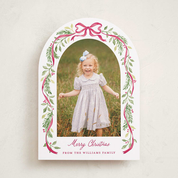"Ribbon arch" - Holiday Cards in Berry by Sarah Knight - Front