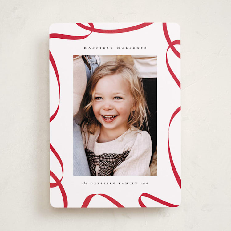 "Christmas Ribbon" - Holiday Cards in Candy Apple by Erica Krystek - Front