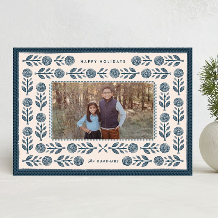 "Folk Floral Press" - Holiday Cards in Glacier by Julie Murray - Front