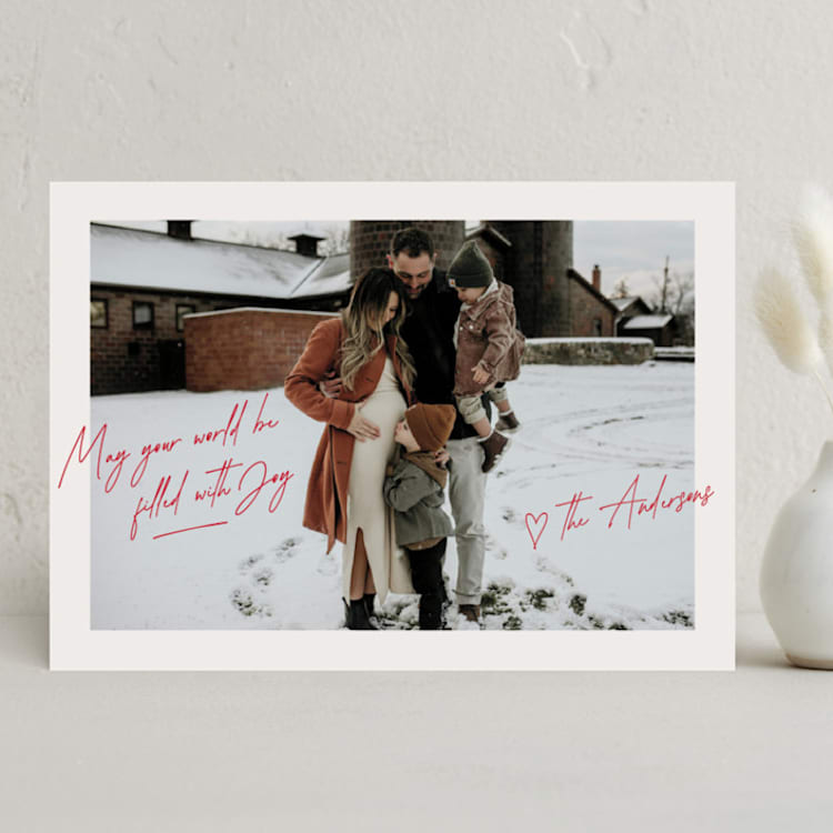 "Handwritten Joy" - Holiday Cards in Winterberry by Ashley Iwafuchi - Front