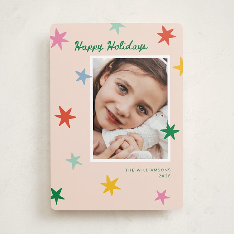 "Star Pop" - Holiday Cards in Pink Sky by Kristen Magee - Front