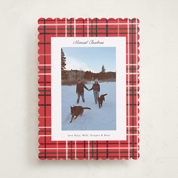 "Retro Plaid" - Holiday Cards in Poinsettia by Emily Sabol Goss - Front