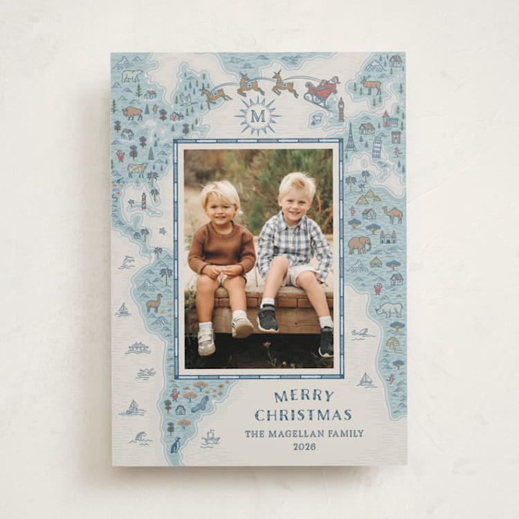 "Santa's Map" - Holiday Cards in Ocean by Paper Sun Studio - Front
