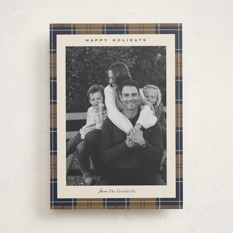 "Traditional Tartan" - Holiday Cards in Khaki by Jennifer Lew - Front