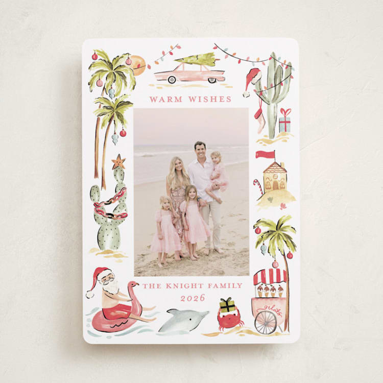 "Warmest Wishes" - Holiday Cards in Coral by Sarah Knight - Front