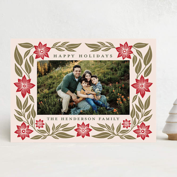"Deco Poinsettia" - Holiday Cards in Cream by Katharine Watson - Front