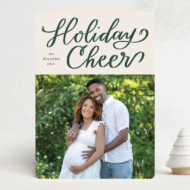 "Holiday Cheer Ribbon" - Holiday Cards in Evergreen by Alicia Schultz - Front